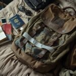 Affordable travel gear backpack with repairs showing real budget travel experience