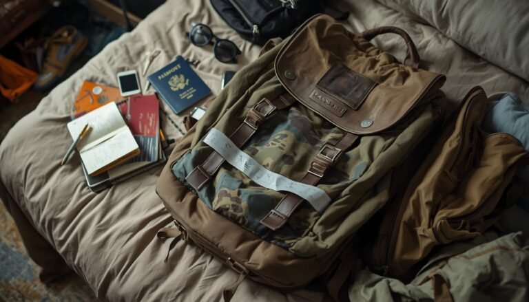 Affordable travel gear backpack with repairs showing real budget travel experience