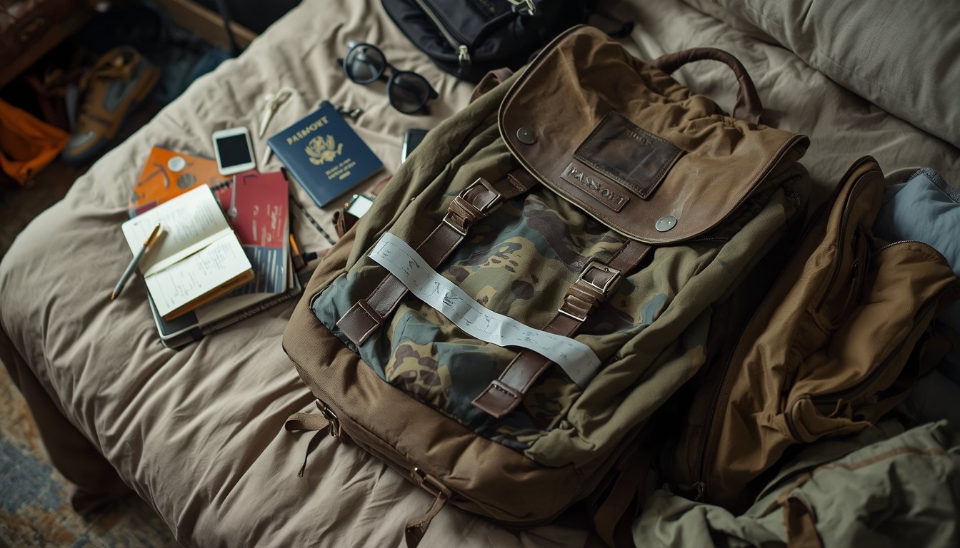 Affordable travel gear backpack with repairs showing real budget travel experience