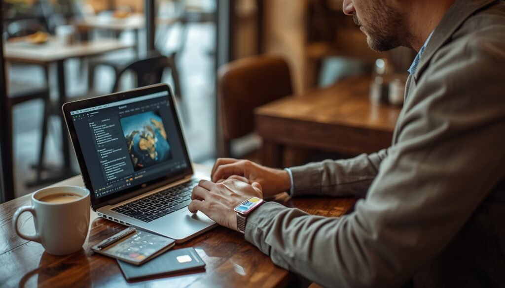 Best credit cards for digital nomads laid out on cafe table with laptop and passport