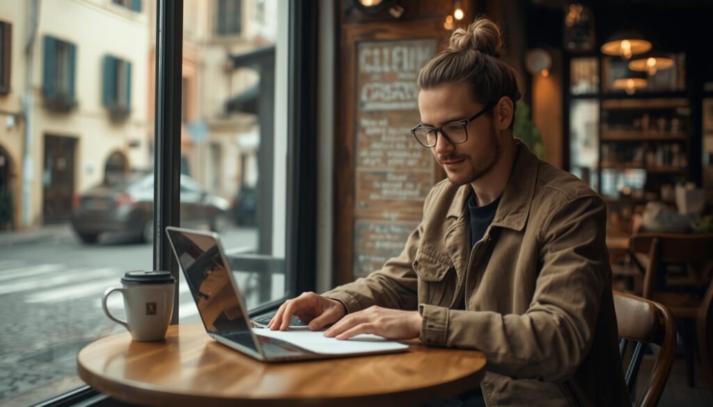 Slow travel on a budget - digital nomad working at local cafe