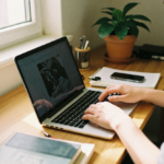 Shy person working peacefully alone on laptop - quiet side hustles for shy people